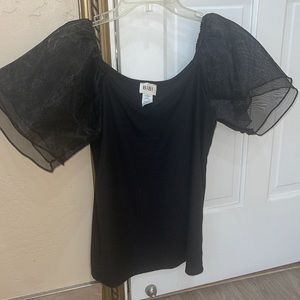 Organza sleeve ribbed top